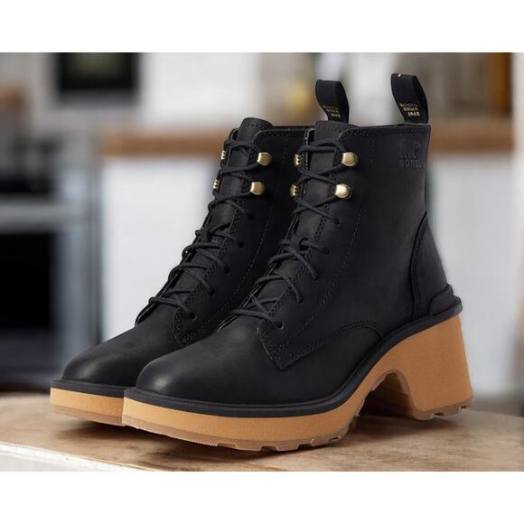 Sorel Women's Hi Line Heel Lace Up Boot  Size 9 #2009141 Black, Tawny Buff NWB - Picture 1 of 7